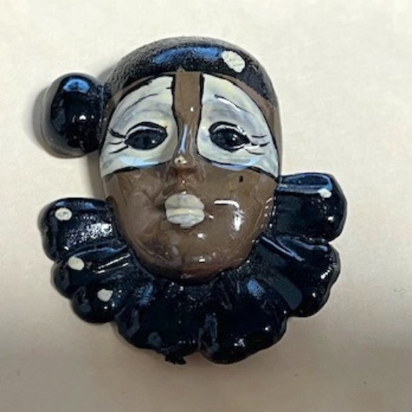 VTG RARE Hand Painted French Character of Pantomime Pierrot Brooch Pin 2" - Picture 1 of 8